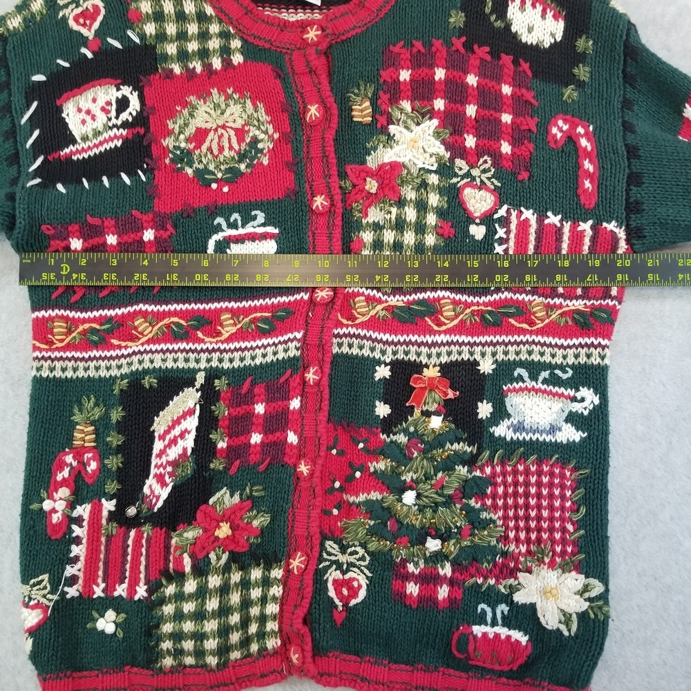VTG Tiara International Christmas Sweater Womens M Heavy Embroidered Cardigan - Picture 4 of 9